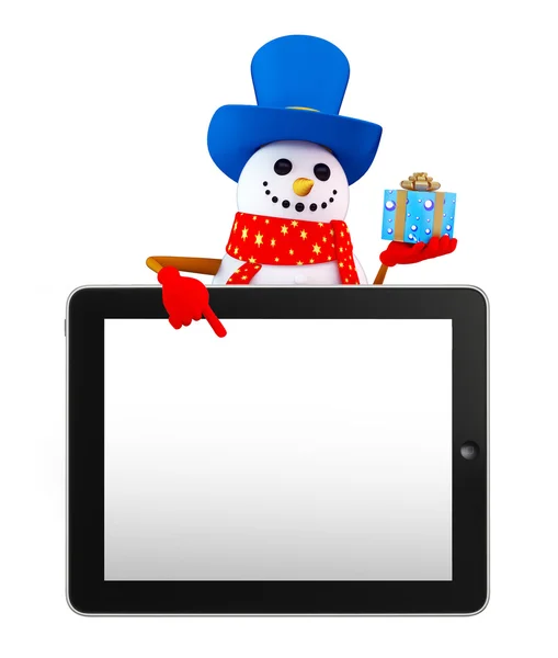 Sneeuwpop karakter met tab — Stockfoto