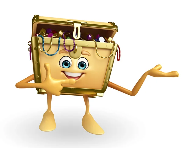 Treasure box character is pointing — Stock Photo, Image