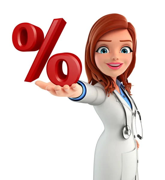Young Doctor with percent sign — Stock Photo, Image