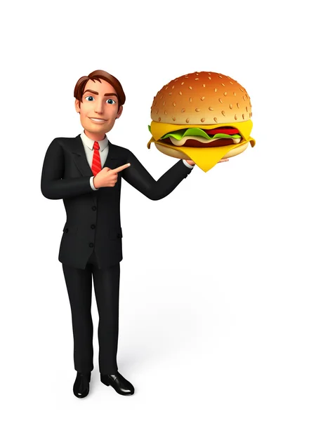 Giovane uomo d'affari con hamburger — Foto Stock