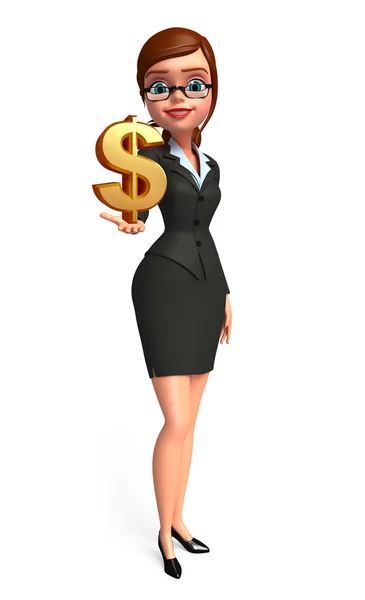 Jovem mulher de negócios com sinal de dólar — Fotografia de Stock