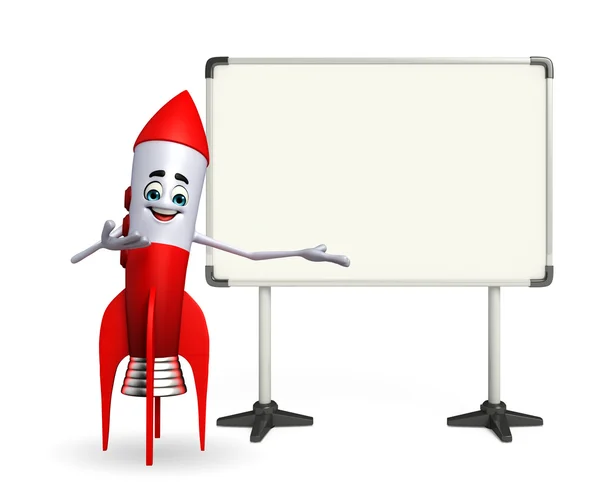 Rocket character with display board — Stock Photo, Image