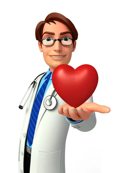 Молодой доктор с красным сердцем — стоковое фото