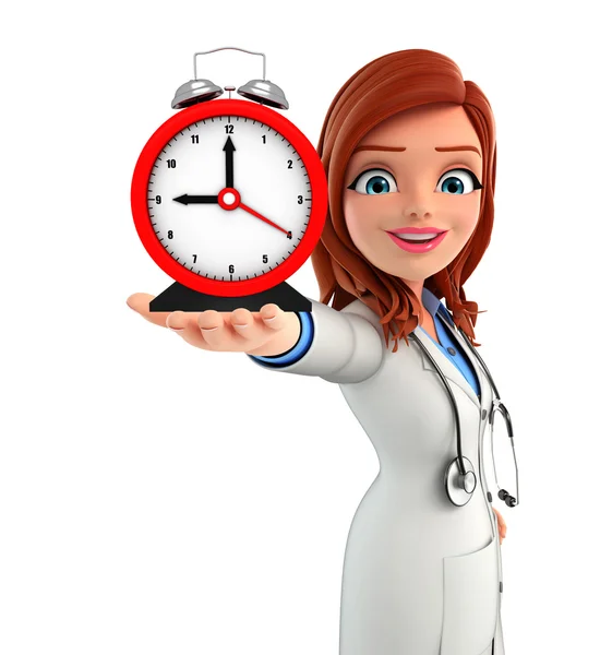 Jovem Doutor com relógio de mesa — Fotografia de Stock