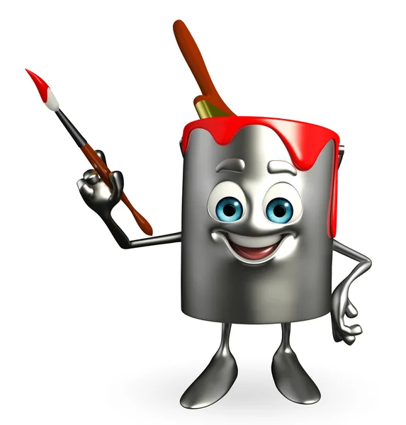 Paint Bucket Character with  paint brush — Stock Photo, Image