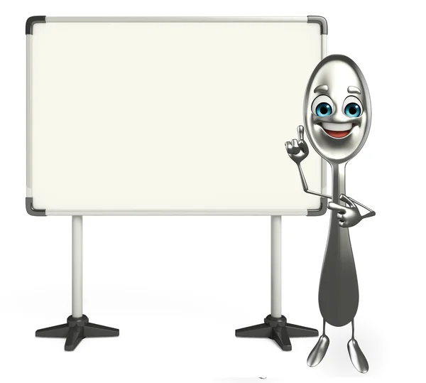 Spoon character with display board — Stock Photo, Image