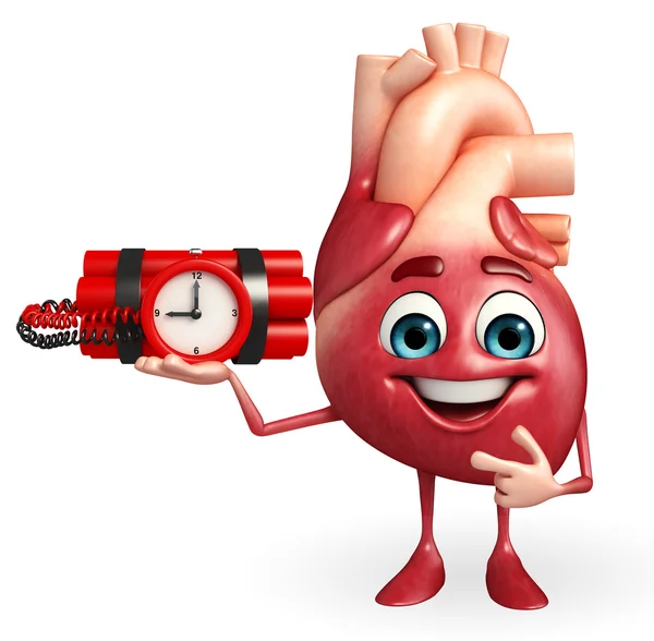 Saatli bomba ile kalp karakter — Stok fotoğraf