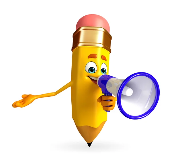 Pencil Character with Loudspeaker — Stock Photo, Image