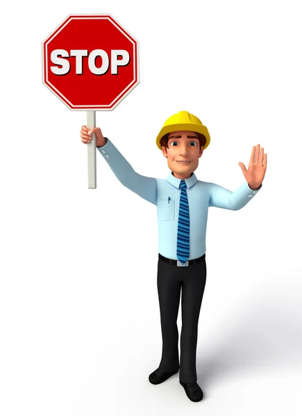 Young Service Man with Stop sign — Stock Photo, Image