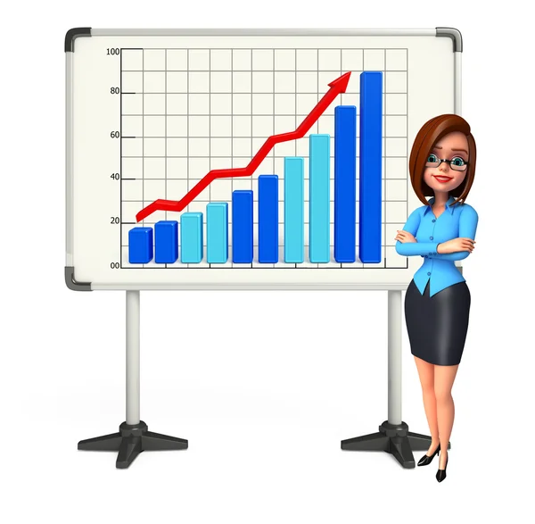 Junges Büromädchen mit Business Graph — Stockfoto