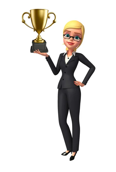 Jonge zakenvrouw met trofee — Stockfoto