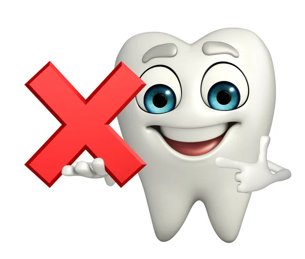 Teeth character with cross sign — Stock Photo, Image