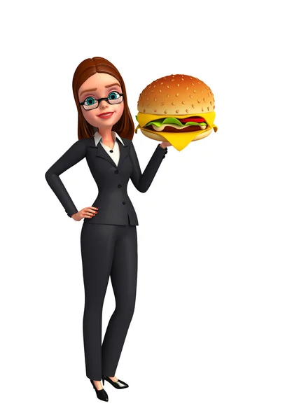 Jeune femme d'affaires avec hamburger — Photo