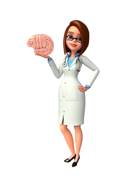 Dokter muda dengan anatomi otak — Stok Foto
