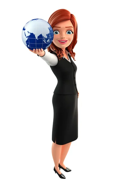 Young Business Woman med globe — Stockfoto