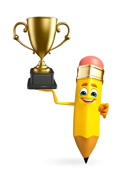 Pencil Character with trophy — Stock Photo, Image