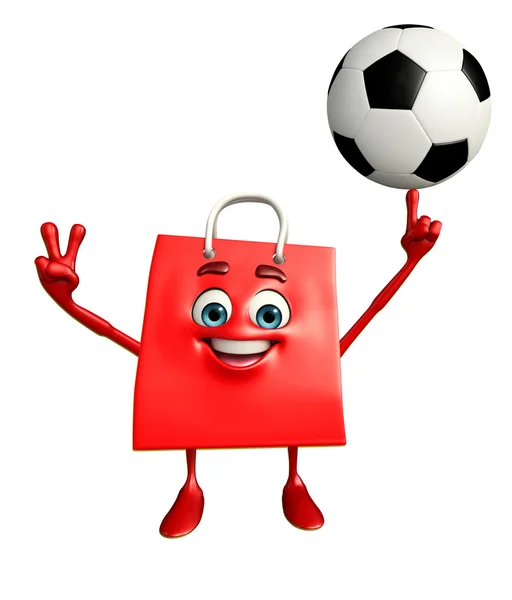 Personagem de saco de compras com futebol — Fotografia de Stock