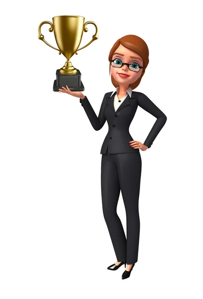 Young Business Woman with trophy — Stock Photo, Image