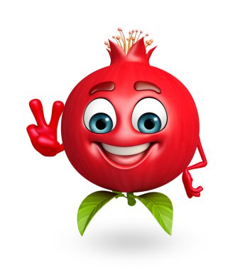 Nar meyve zafer işareti ile çizgi film karakteri