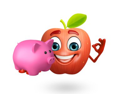 Elma meyve kumbara ile çizgi film karakteri