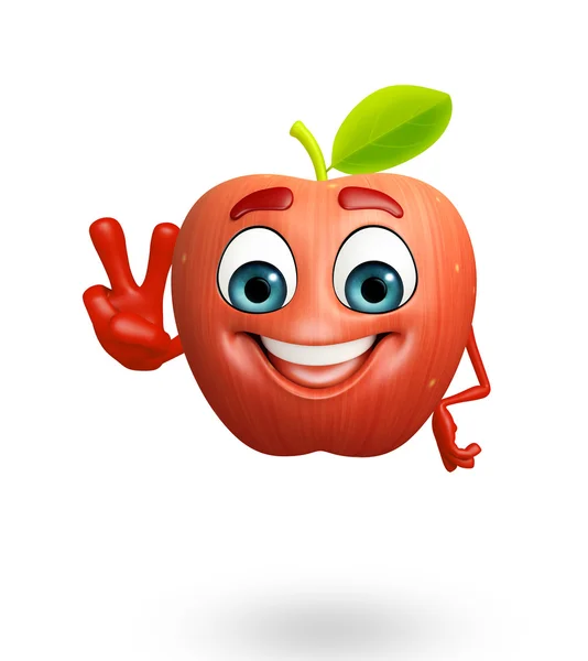 Мультяшний персонаж яблучного фрукта зі знаком перемоги — стокове фото