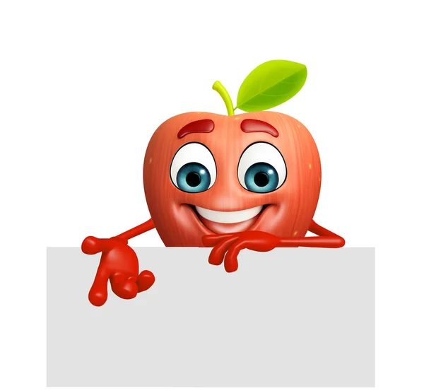 Zeichentrickfigur aus Apfelfrüchten mit Schild — Stockfoto