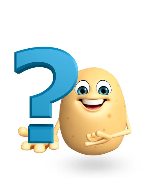 Caráter dos desenhos animados de fruta de batata com ponto de interrogação — Fotografia de Stock