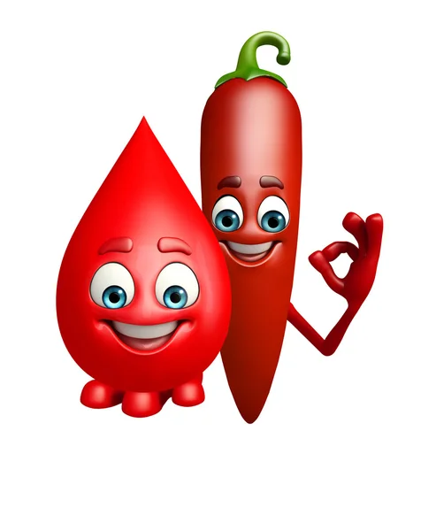 Stripfiguur van rode chili fruit met bloed drop — Stockfoto