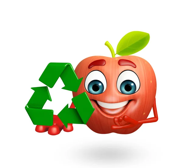 Caricature de pomme avec icône de recyclage — Photo