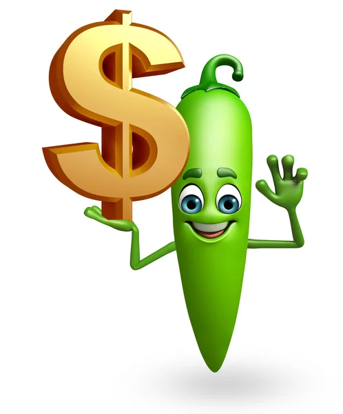 Cartoon character of green chili — Stock Photo, Image