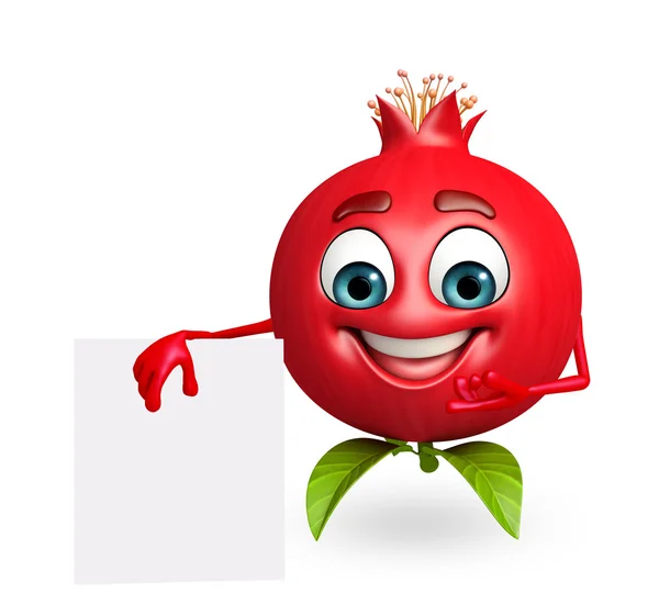 Cartoon character of pomegranate fruit with sign — Stock Photo, Image