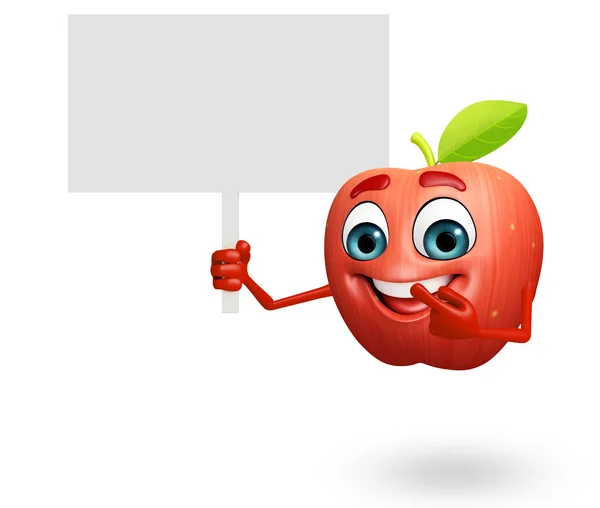Cartoon character of apple fruit with sign — Stock Photo, Image