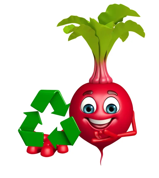 Personagem de desenhos animados de raiz de beterraba com ícone de reciclagem — Fotografia de Stock