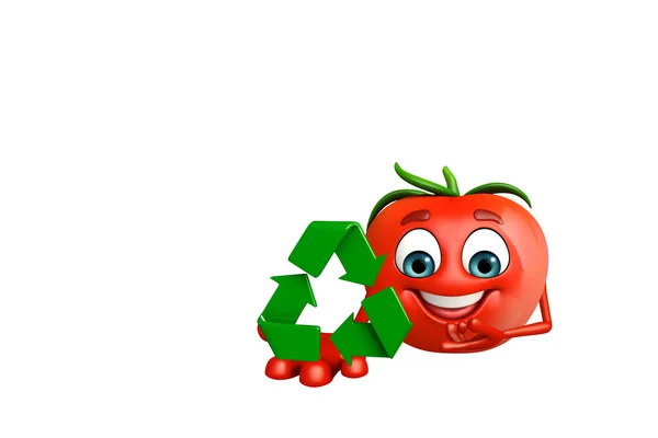 Caricature de tomate avec icône de recyclage — Photo
