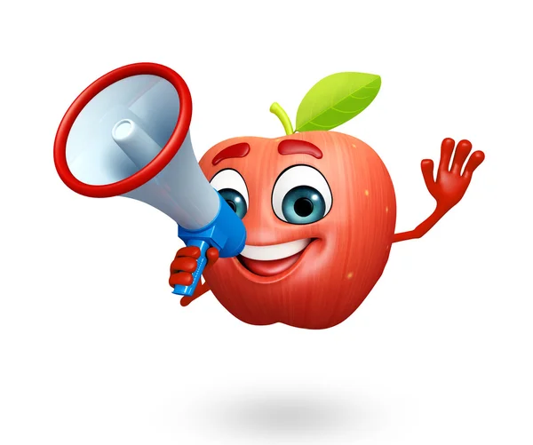 Personaje de dibujos animados de fruta de manzana con altavoz — Foto de Stock