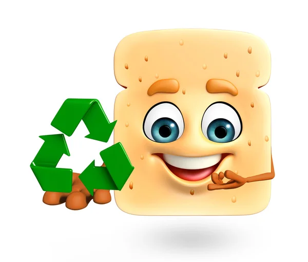 Χαρακτήρα κινουμένων σχεδίων του ψωμιού με ανακύκλωσης εικονίδιο — Φωτογραφία Αρχείου