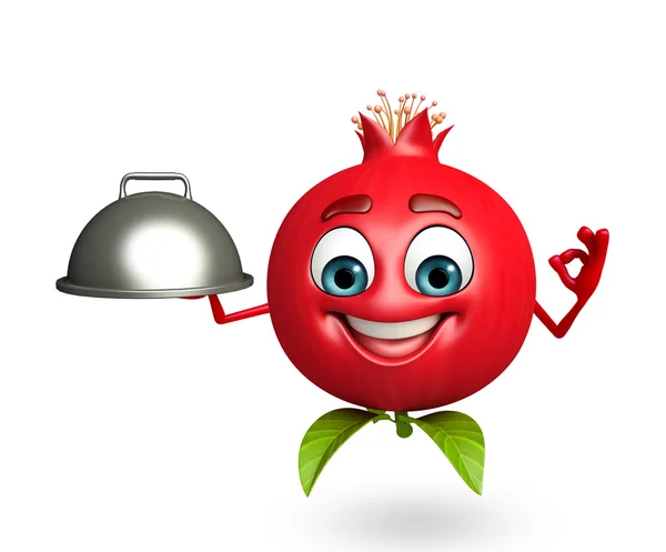 Cartoon character of pomegranate fruit with pan — Stock Photo, Image