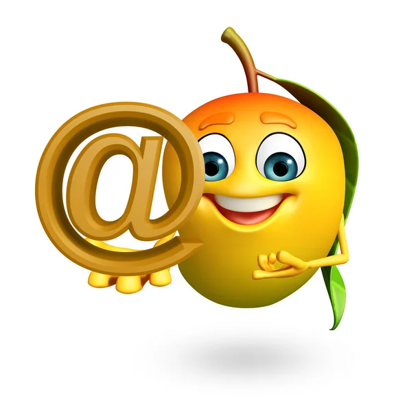 Cartoon character of mango  with at the rate sign — Stock Photo, Image