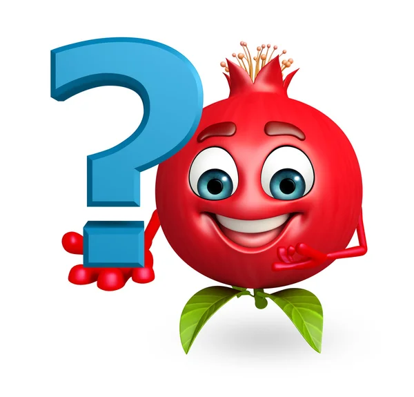 Seriefiguren granatäpple frukt med frågetecken — Stockfoto
