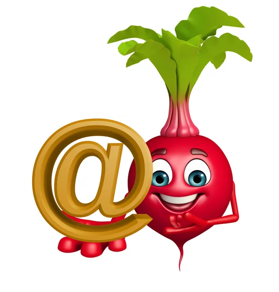 Cartoon character of beet root with at the rate sign — Stock Photo, Image