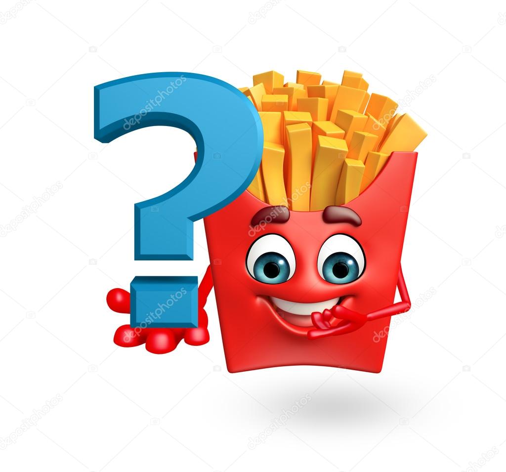 3d rendered illustration of french fries cartoon character with ouestion mark