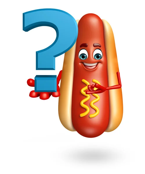 Cartoon character of hot dog  with ouestion mark — Stock Photo, Image