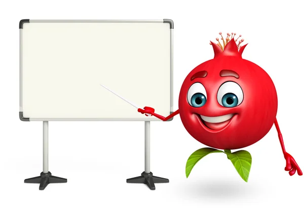 Cartoon character of pomegranate fruit with display board — Stock Photo, Image
