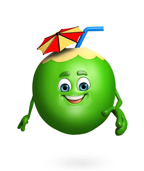 Cartone animato personaggio di frutta di cocco — Foto Stock