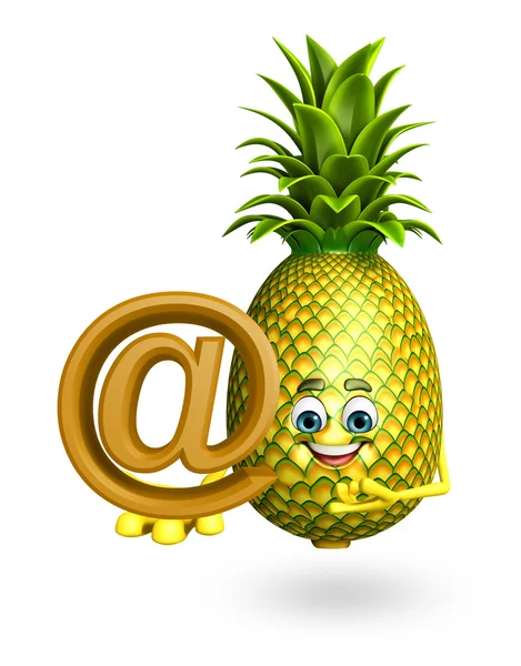 Cartoon character of pineapple with at the rate sign — Stock Photo, Image