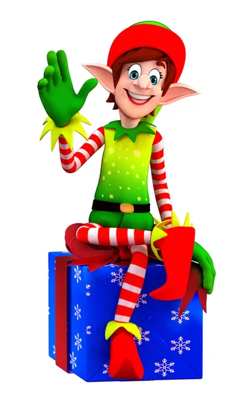 Çizgi film elfler ile hediye kutusu — Stok fotoğraf