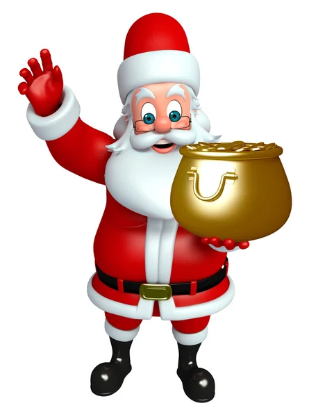 Weihnachtsmann mit goldenem Topf — Stockfoto