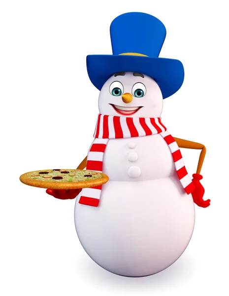 Dessin animé Bonhomme de neige avec pizza — Photo