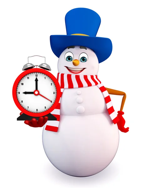 Dessin animé Bonhomme de neige avec horloge — Photo