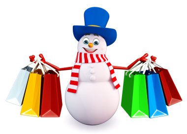 Çizgi film kardan adam alışveriş çantası ile